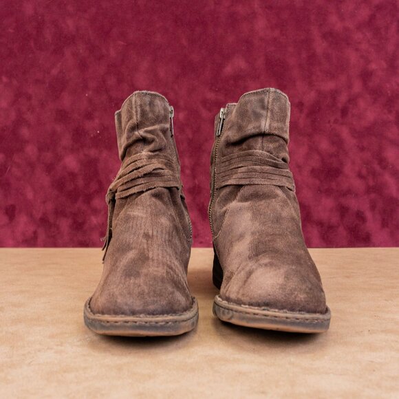 Born Women Oueva Brown Suede Zip Braided Moto Biker Ankle Boots sz 8.5 - Picture 3 of 7